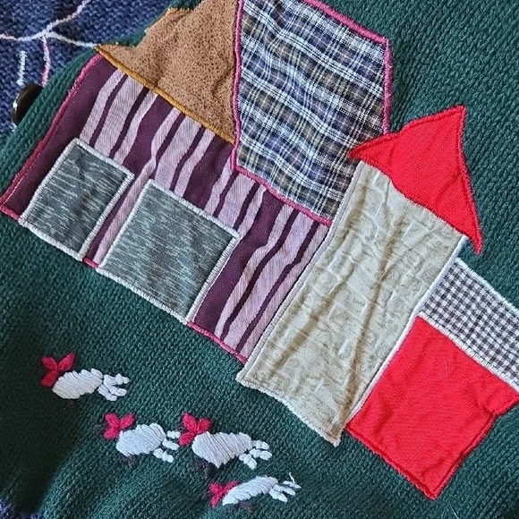 Northern Reflections Navy & Forest Green Village Applique Cardigan - Picture 7 of 8